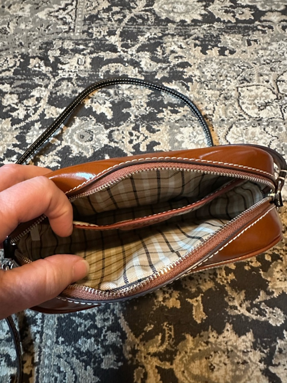 Tory Burch Cream Canvas Crossbody w/ Brown and Black Leather Trim - Picture 6 of 8